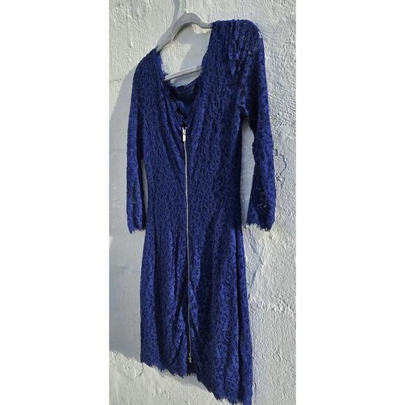 Diane Von Furstenberg Dress 4 DVF Navy Blue Lace Zarita 3/4 Sleeve Mini Back Zip - Picture 7 of 16